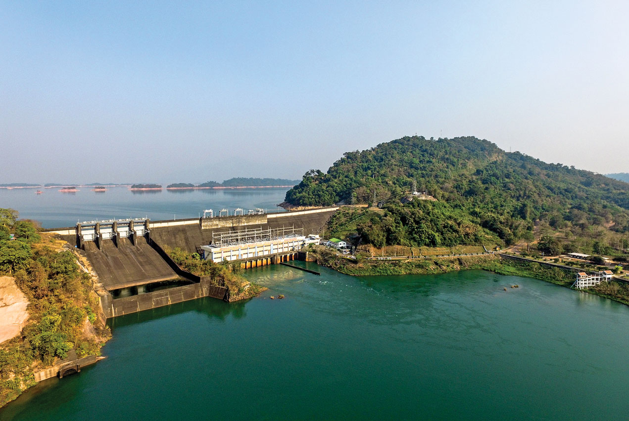 River with dam for electricity production in Laos